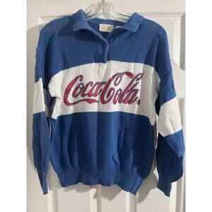 Vintage Coca Cola 1986 Rugby Sweater Medium Blue White Long Sleeve